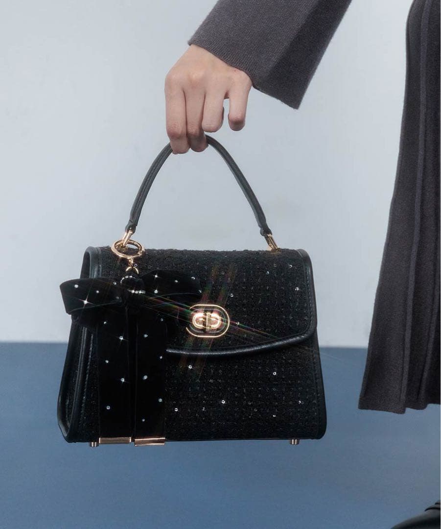 【RANDA】2WAY リボンチャームハンドバッグ ブラック