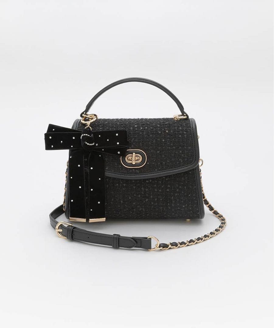 【RANDA】2WAY リボンチャームハンドバッグ ブラック