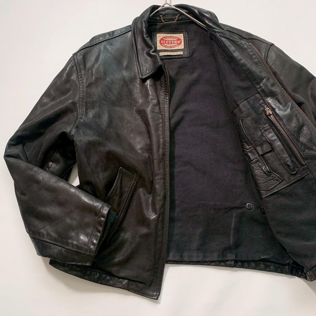 【本革】スチェットロ レザージャケット L ブラック イタリア製 ビッグサイズ