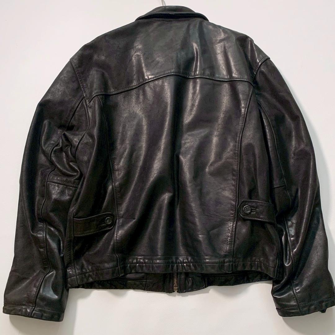 【本革】スチェットロ レザージャケット L ブラック イタリア製 ビッグサイズ