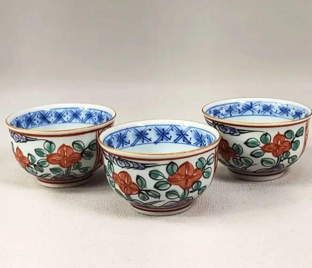 未使用　有田焼　華山萬右衛門窯　酒器　錦山茶花　瓢箪型　徳利　盃