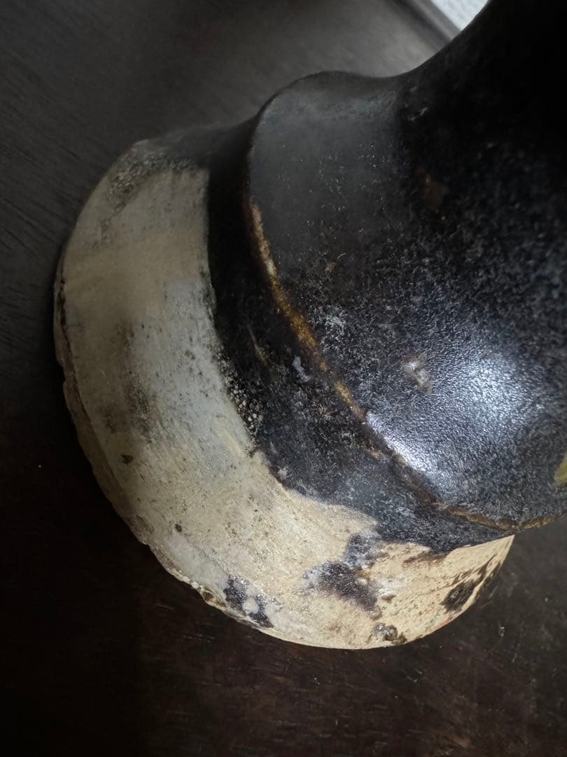 中国骨董　漢ー唐　黒釉褐釉　耳付瓶仏前供養瓶　時代物　唐物　古美術(N-3)