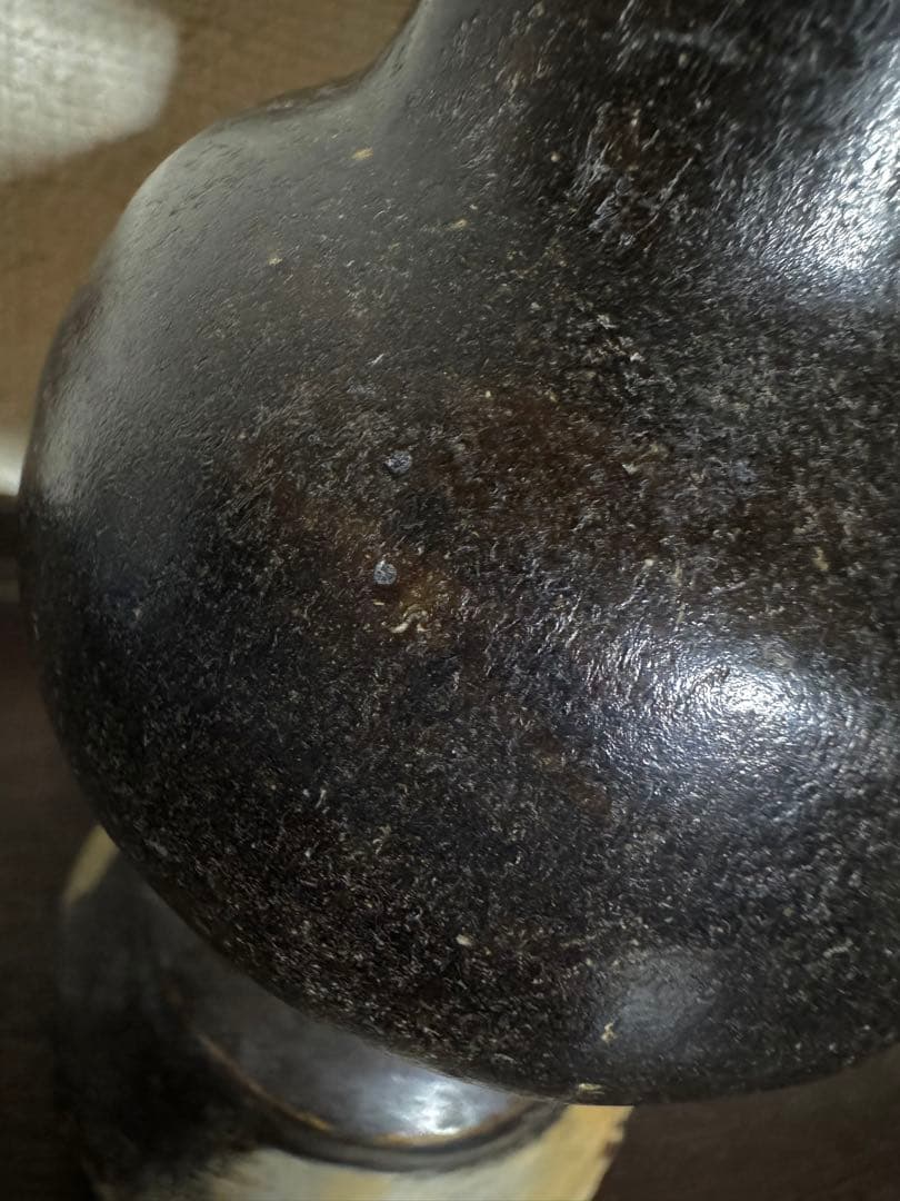 中国骨董　漢ー唐　黒釉褐釉　耳付瓶仏前供養瓶　時代物　唐物　古美術(N-3)