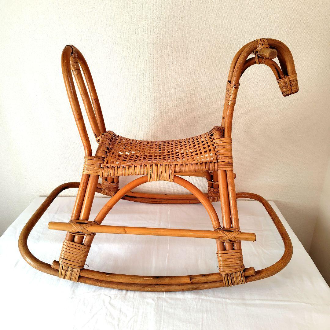 ラタン ロッキングホース 木製 ヴィンテージ レトロ 揺り木馬 おもちゃ 日本製