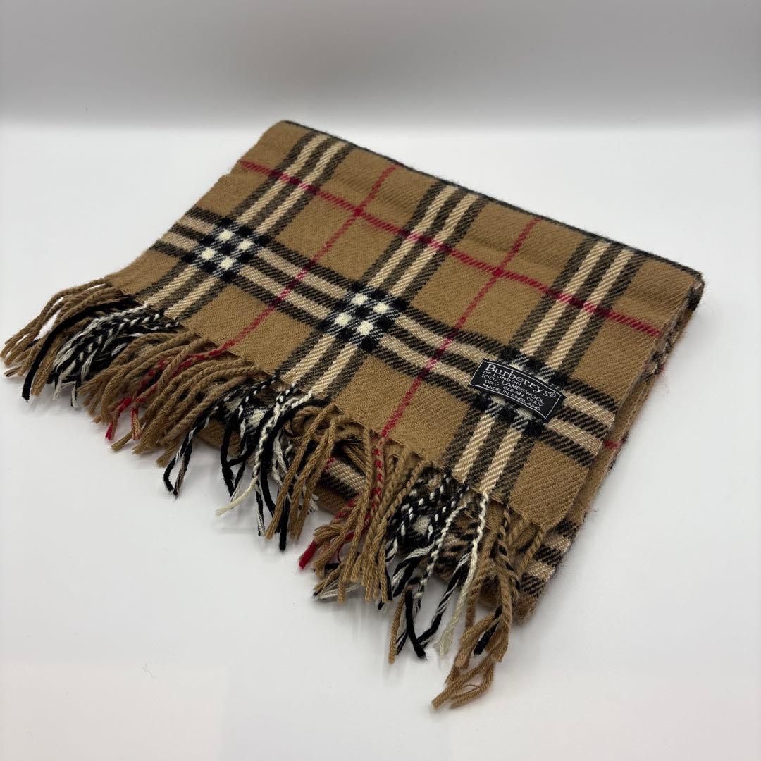 美品バーバリーウールマフラー