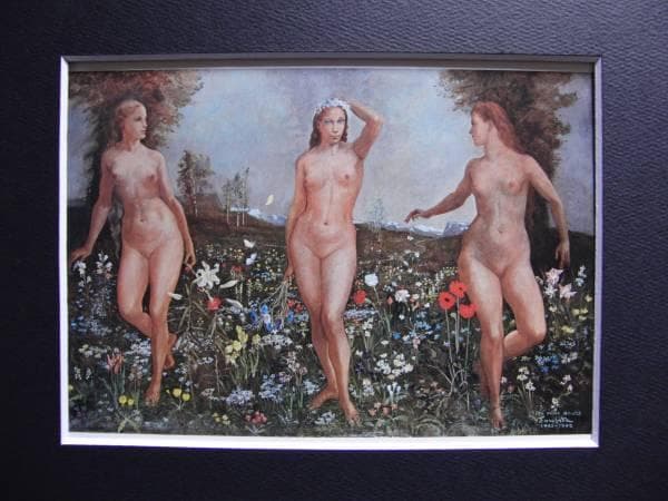 藤田嗣治、優美神、希少画集画、新品額装付