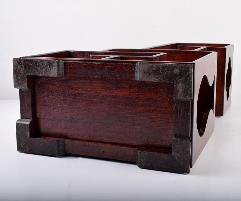 中国　唐木紅木製　銀線象嵌　茶棚　飾り棚　違い棚　D　3745B