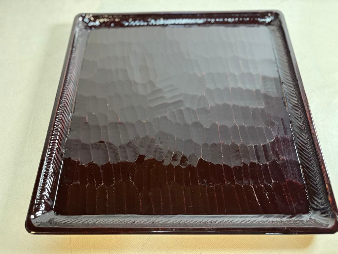 アンティーク　讃岐彫　古い松材のくり貫き角盆(四方盆)5枚セット　②