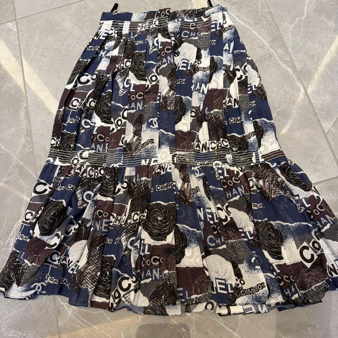 CHANEL フレアスカート サイズ34 ネイビーブラウン系