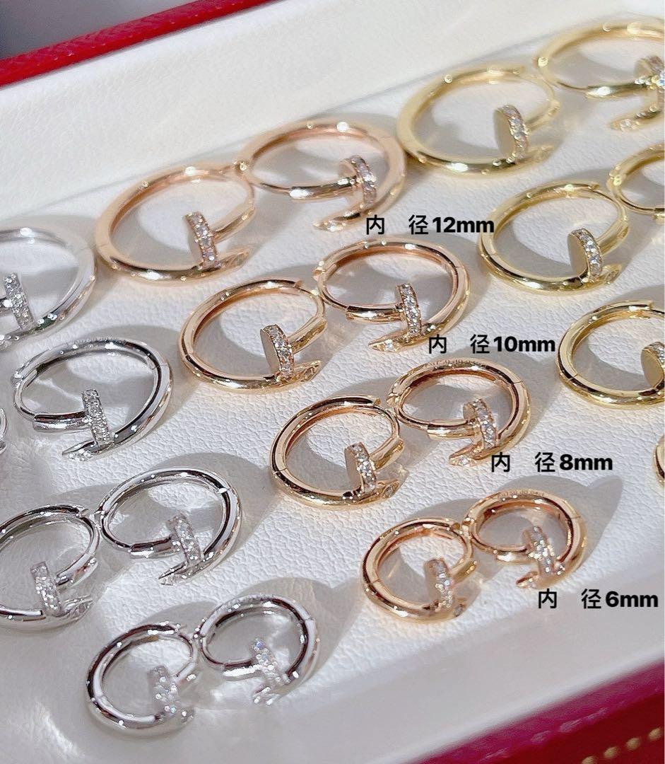 K18WG YG PG 両端ダイヤ入り 釘モチーフピアス 18金