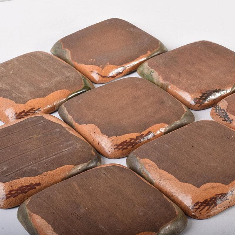 和食器　織部焼　四方　銘々皿　8客　在銘　C　7042