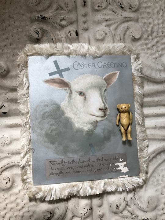 アンティーク　ラム　羊　シープ　パールブルー　イースター　グリーディングカード