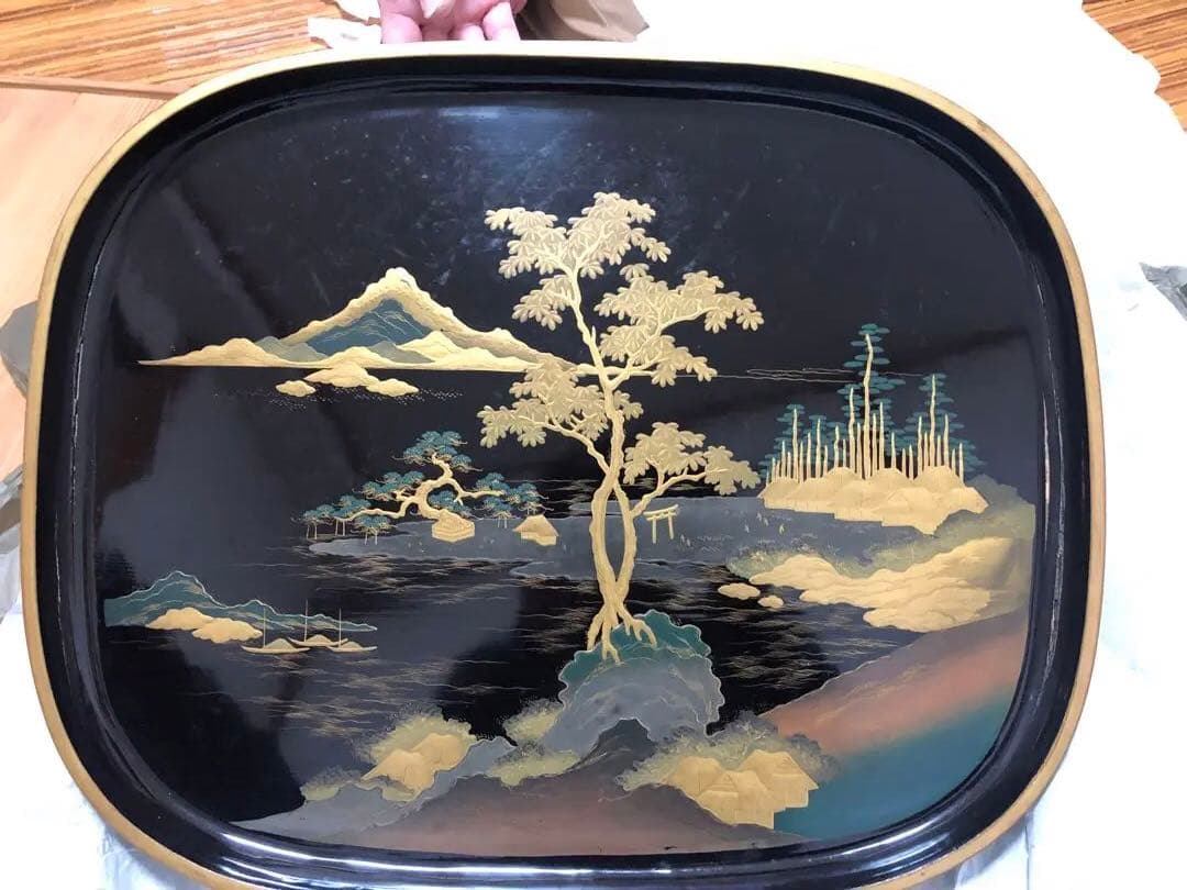 明治16年製 木製座卓 金箔絵画【2枚】