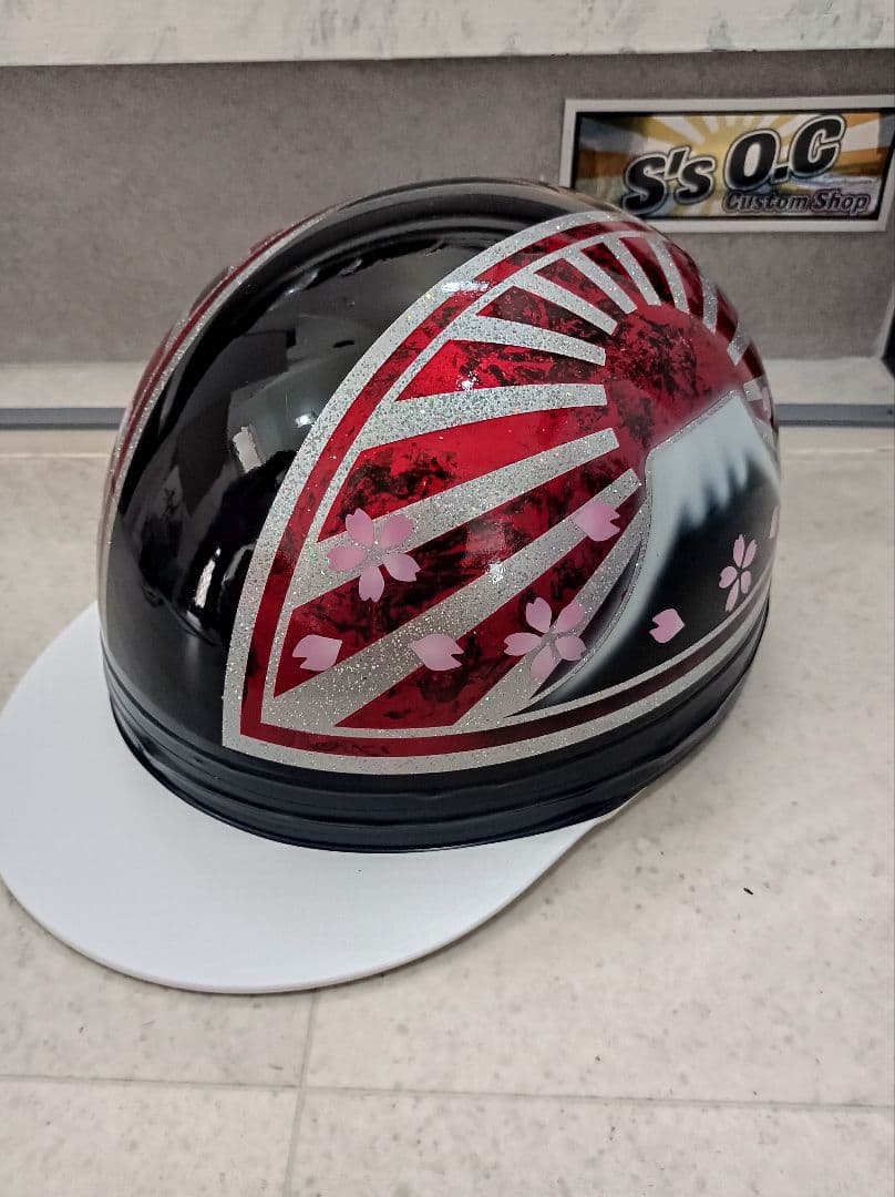 カスタムコルク半　黒✘Candyレッドラップ富士日章　七色ラメ　文字変更無料