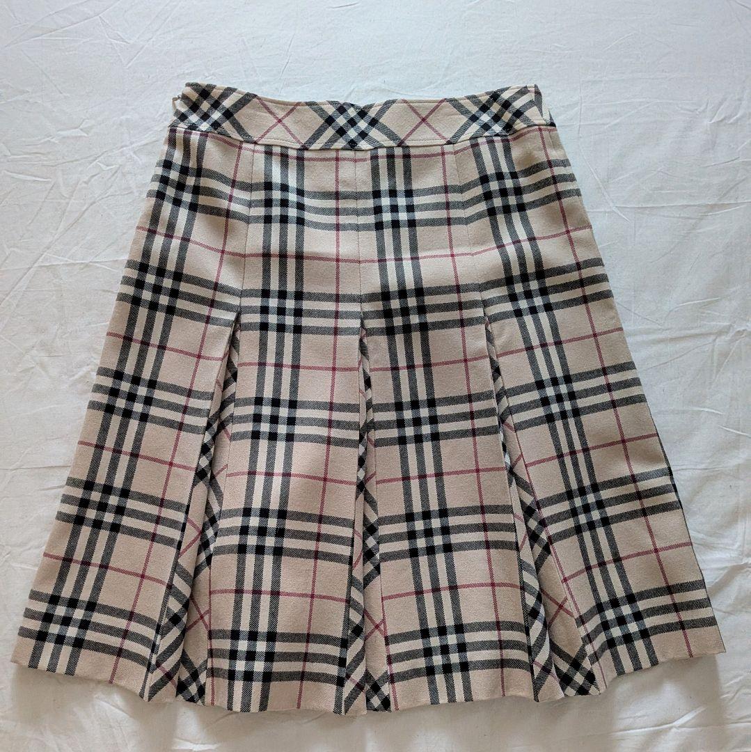 バーバリーロンドン ウール100% ノバチェックプリーツスカート 40 ひざ丈