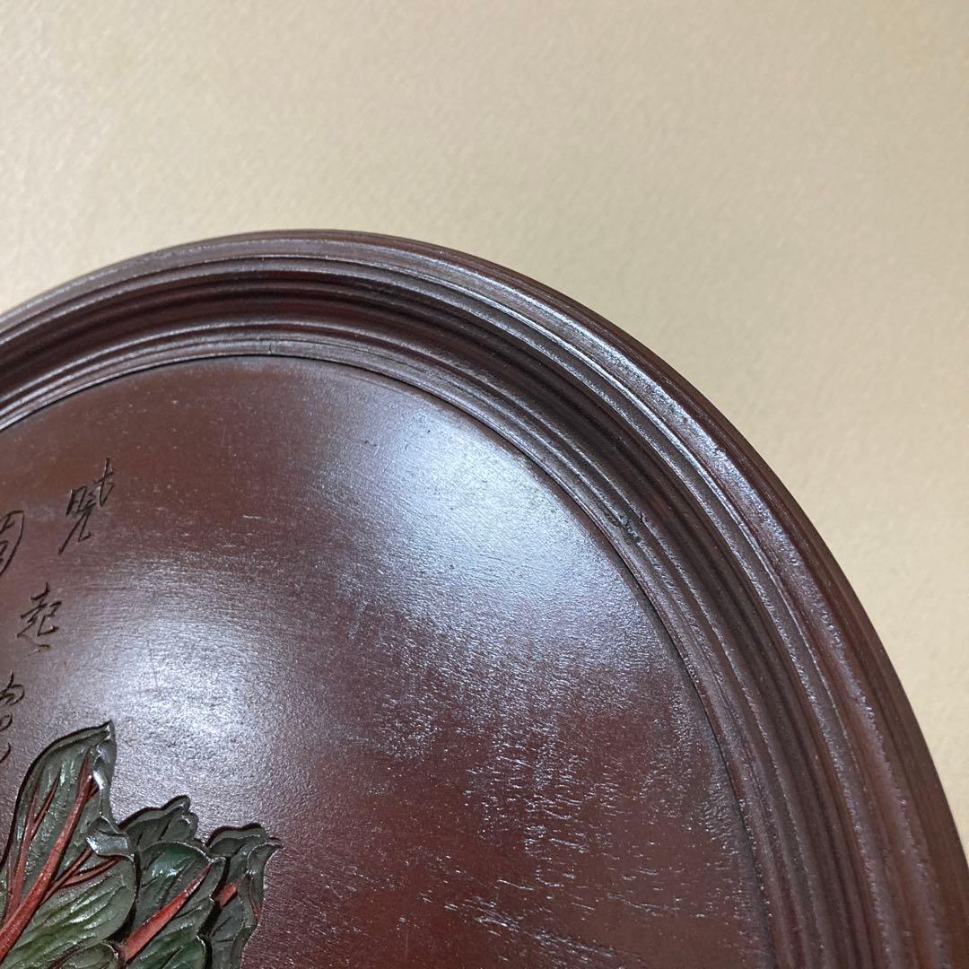 時代　彫抜色絵絵替丸盆　讃岐彫象谷塗　5枚　古盆　古木箱有〈検 烏城　四国　鎌倉