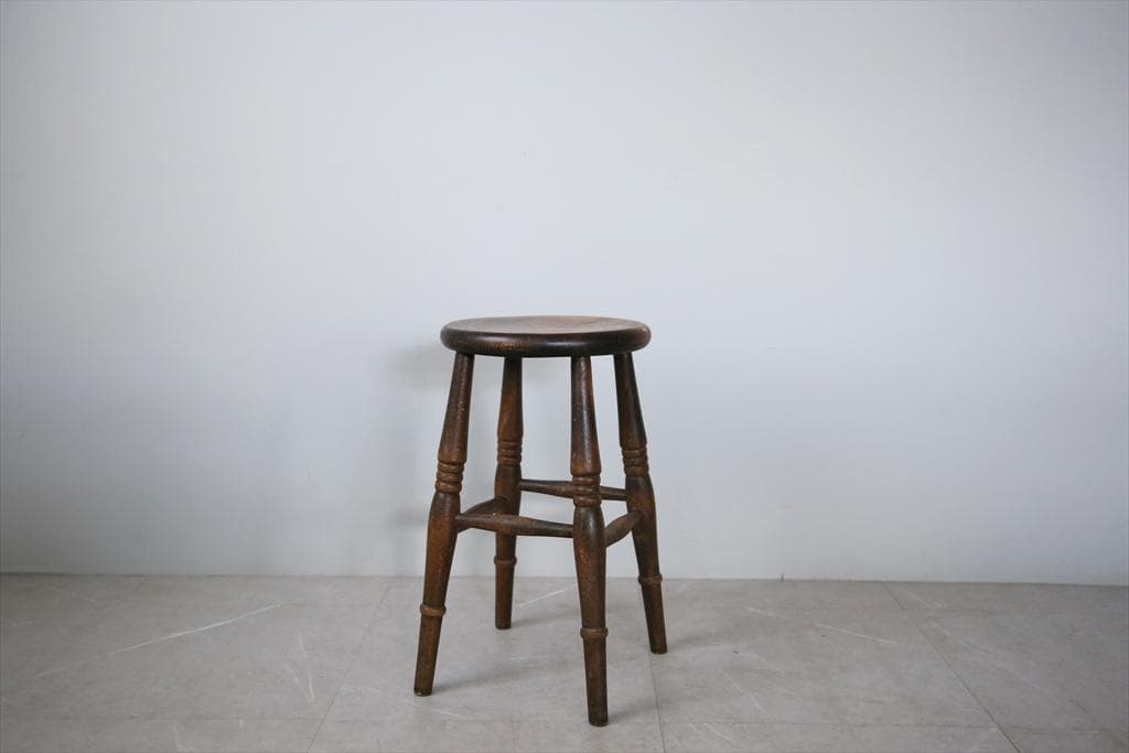 英国アンティーク木製スツール/丸椅子イス/踏み台/腰掛け/飾り棚(91-51)
