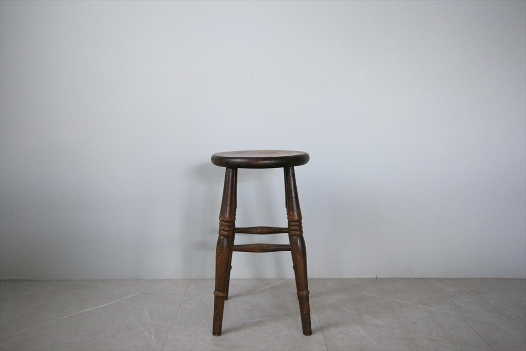 英国アンティーク木製スツール/丸椅子イス/踏み台/腰掛け/飾り棚(91-51)