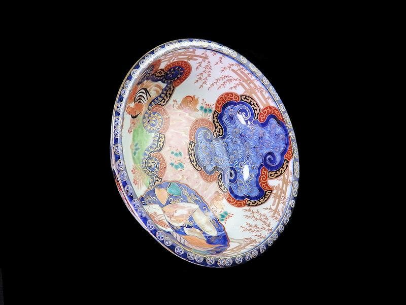 古伊万里　金襴手　流水にオシドリ　菊に尾長鳥の図　大鉢　D078AS-fbqm