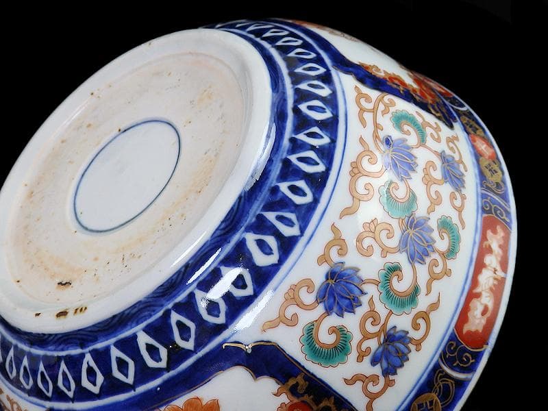 古伊万里　金襴手　流水にオシドリ　菊に尾長鳥の図　大鉢　D078AS-fbqm