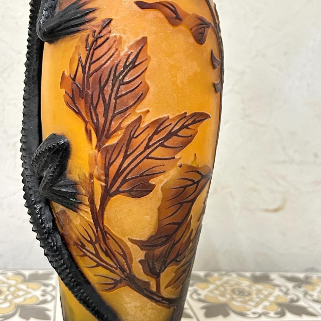 エミール　ガレ風　花瓶　被せガラス　蜥蜴紋　　 高さ30ｃｍ