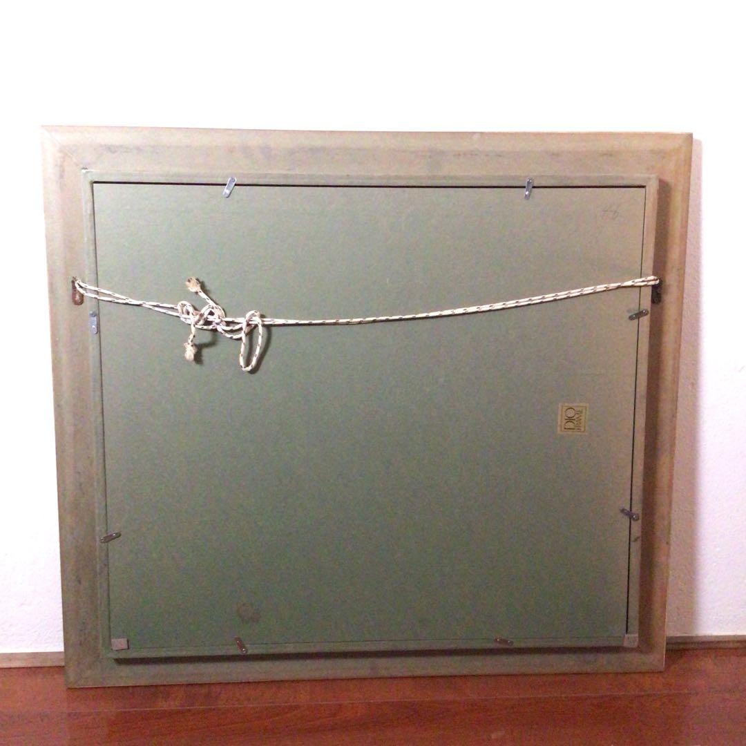 No2758 額装　井阪仁　「赤い屋根の風景」　黄袋共箱　日本画　琳派　送料無料