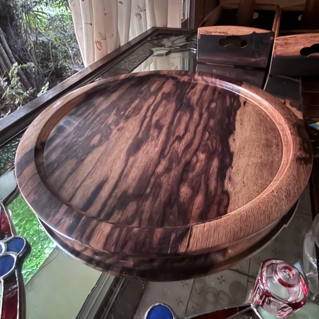 感謝お嫁入り‼️KUROGAKI孔雀杢なめらか白❌黒黒柿孔雀杢大盆