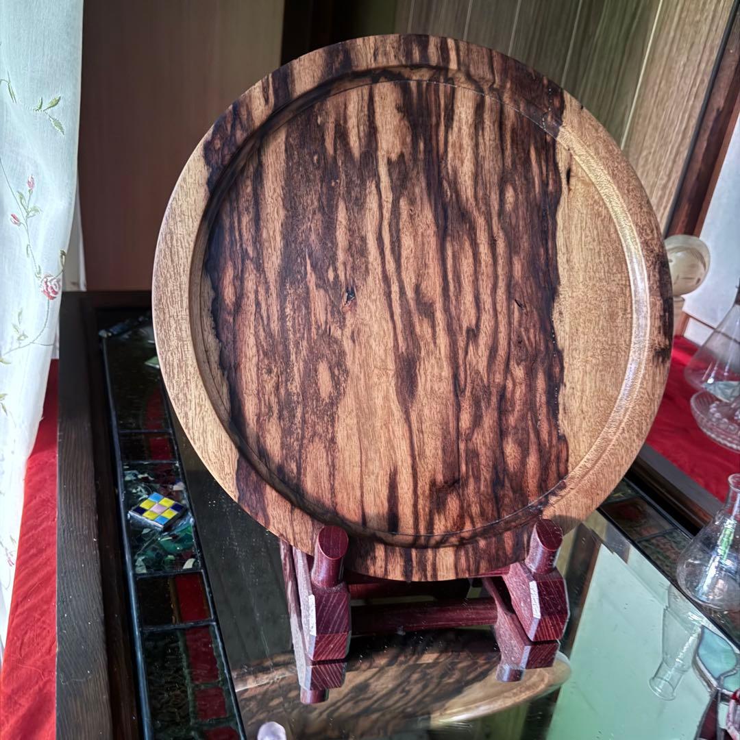 感謝お嫁入り‼️KUROGAKI孔雀杢なめらか白❌黒黒柿孔雀杢大盆