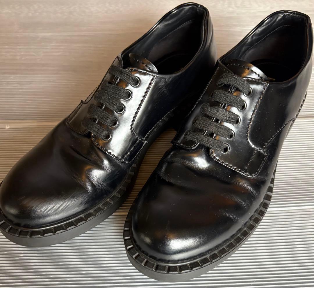 PRADA プラダ ブラッシュドレザー プレーントゥ シューズ 8 1/2