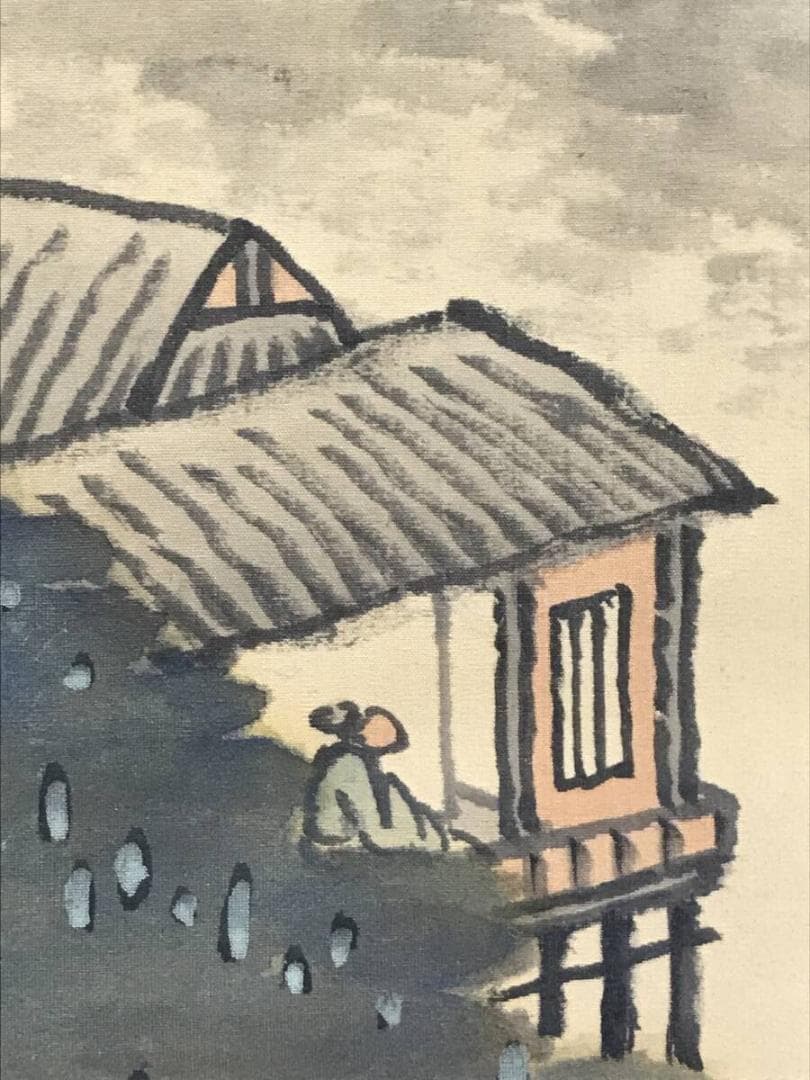 真作/武信籟山/滝山水画賛/青緑山水図/山水図/掛軸/名家伝来AH-583