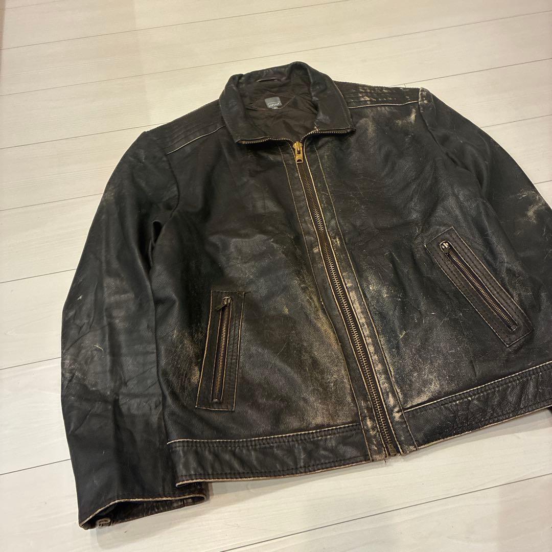 ヴィンテージ レザージャケット ブラック 本革 バイカー タロンジップ ステッチ