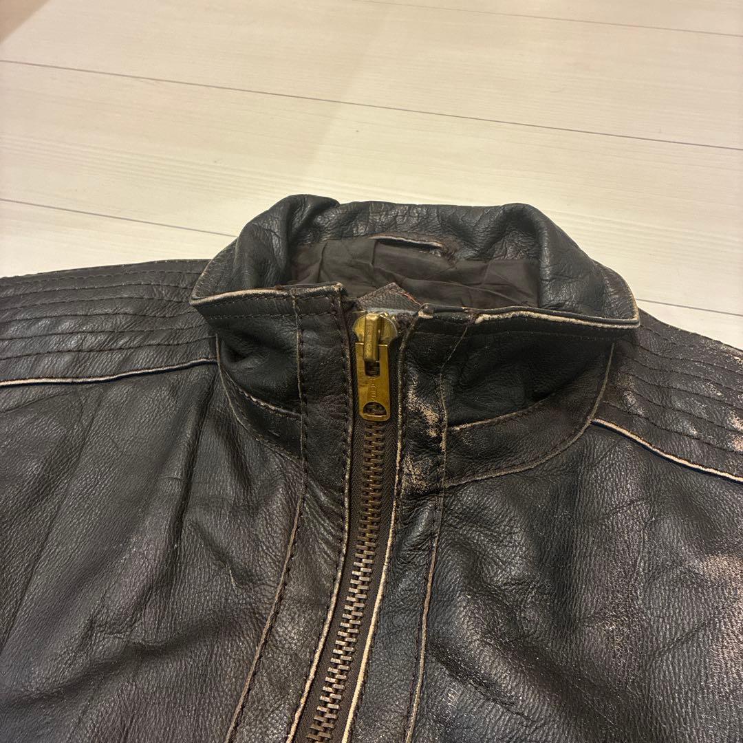 ヴィンテージ レザージャケット ブラック 本革 バイカー タロンジップ ステッチ