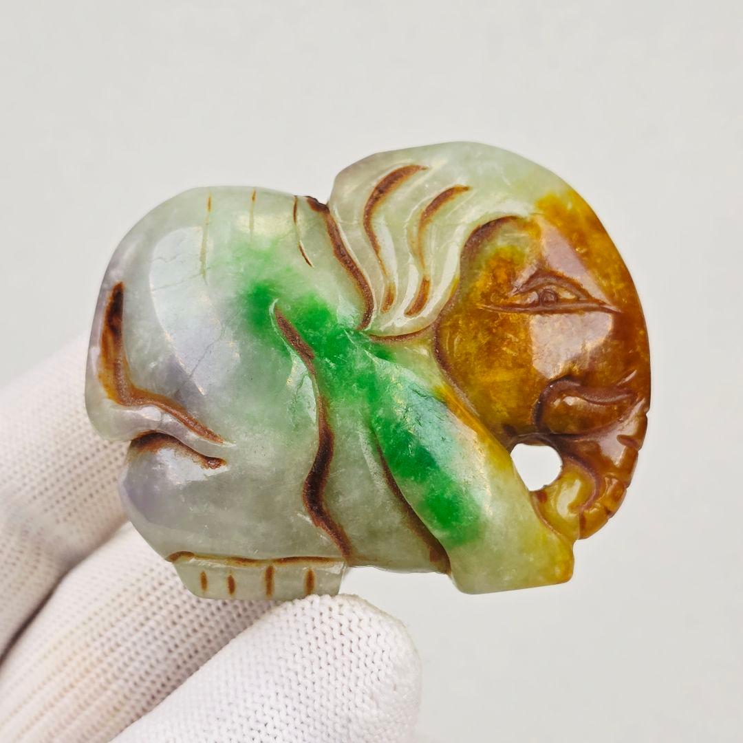 古美術 翡翠 手彫 清 吉象 太平有象 根付 玉佩 縁起物 美品