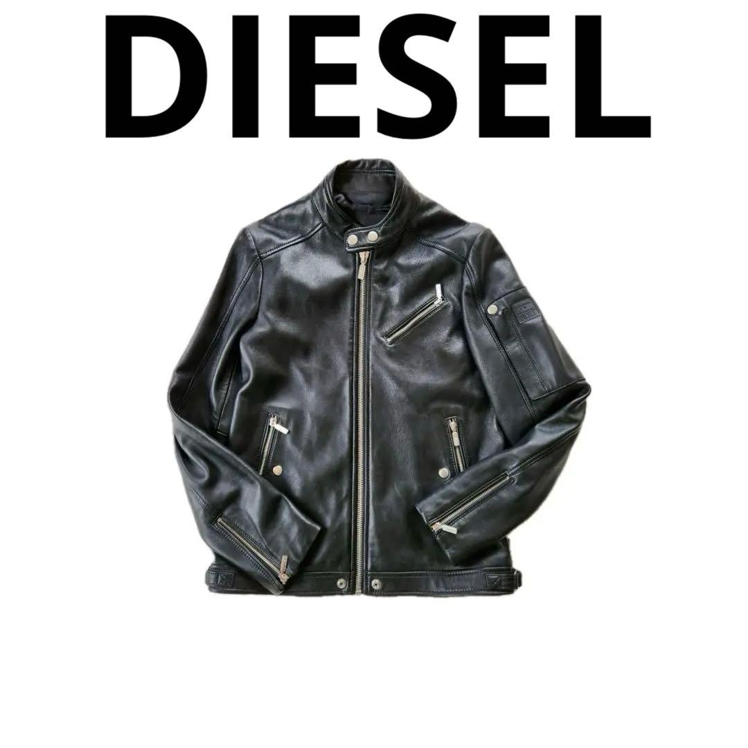 【美品】 DIESEL レザージャケット シングル ライダース 肩ロゴ　黒　S