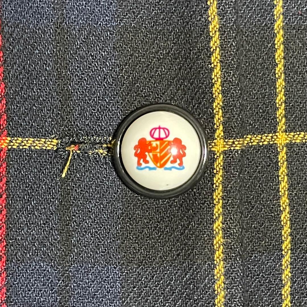 【メゾンレネール】美品チェック ダブル チェスター ロング エンブレム ネイビー