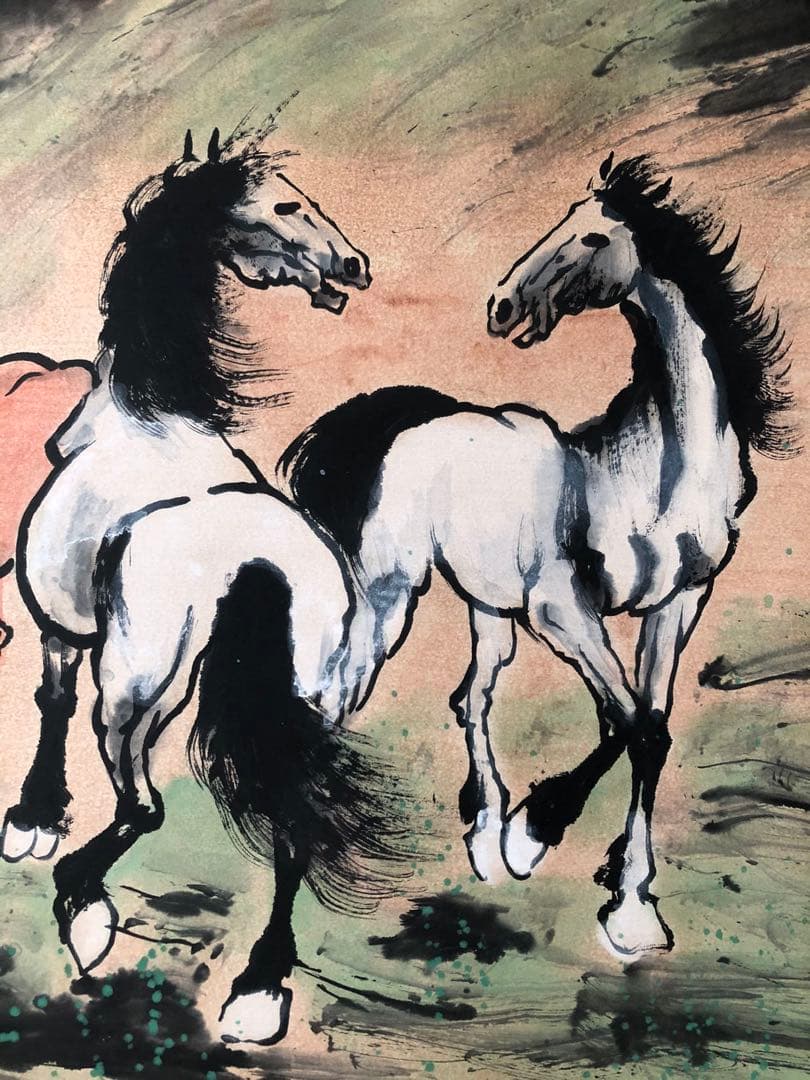 徐悲鴻 馬 掛け軸 四尺 中国絵画 書画 手描き 水墨 動物画 馬図 インテリア