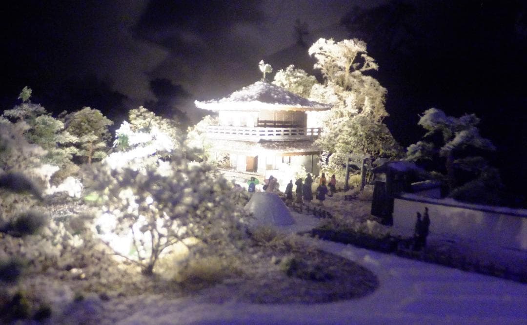 1/150・雪の銀閣寺・ジオラマ・完成品・ＬＥＤライトアップ・アクリルケース付