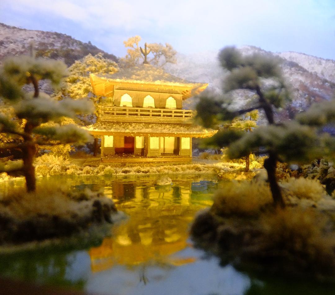 1/150・雪の銀閣寺・ジオラマ・完成品・ＬＥＤライトアップ・アクリルケース付