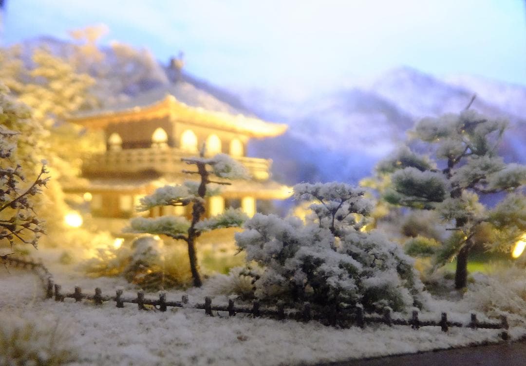 1/150・雪の銀閣寺・ジオラマ・完成品・ＬＥＤライトアップ・アクリルケース付