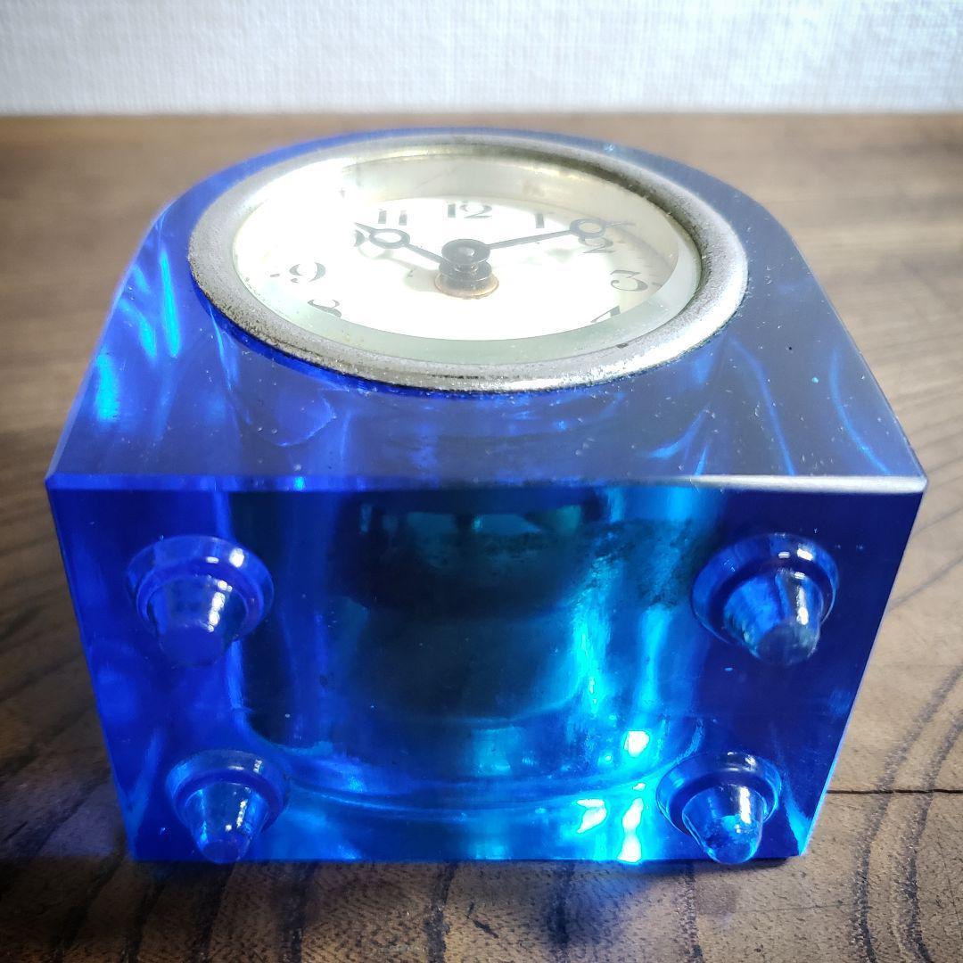 置時計 精工舎 機械式 手巻ウランガラス ブルーガラス 稼働品 欠け ヒビ