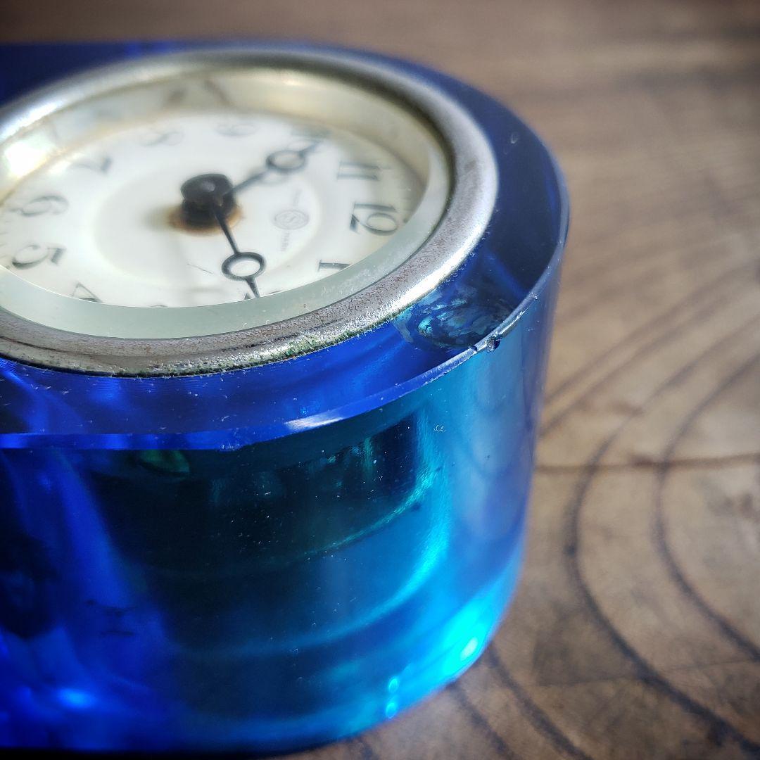 置時計 精工舎 機械式 手巻ウランガラス ブルーガラス 稼働品 欠け ヒビ