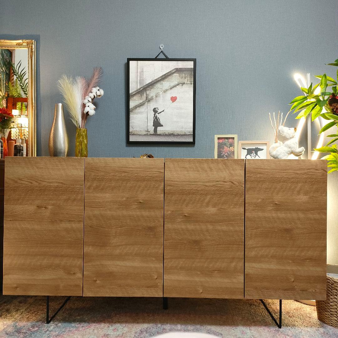 LOWYA ロウヤ リビングボード サイドボード ブラック天板 スチール脚