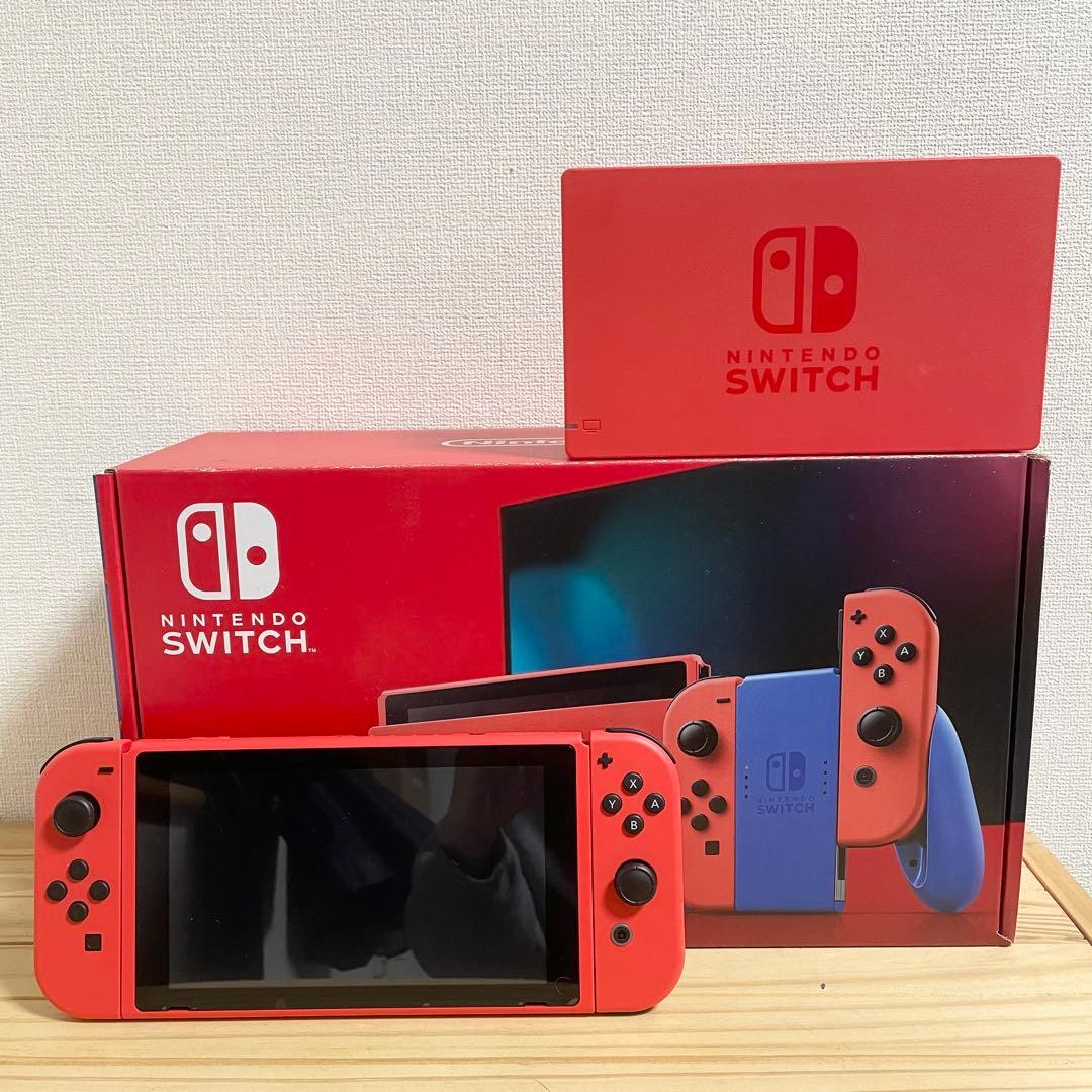 【極美品】Nintendo Switch マリオレッド×ブルー 保護フィルム付き