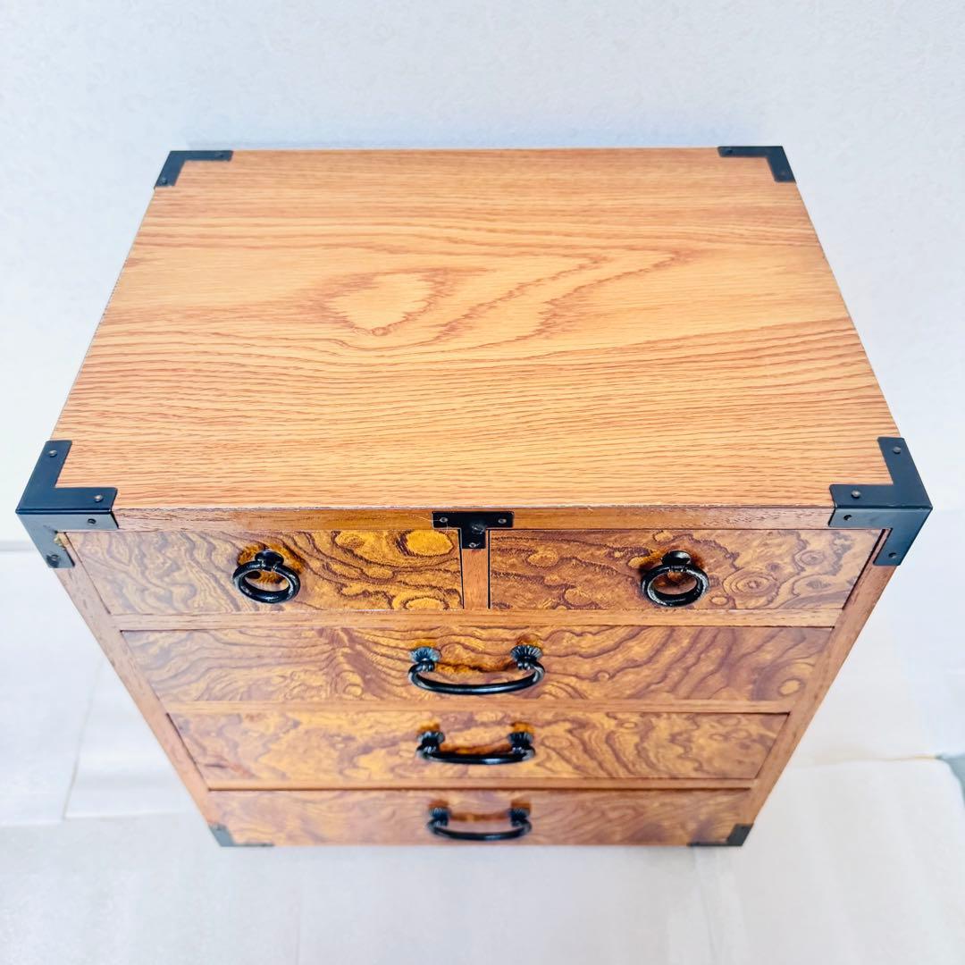 【極美品・高級材】天然木 4段5杯 小箪笥（卓上収納・アンティーク）和モダン
