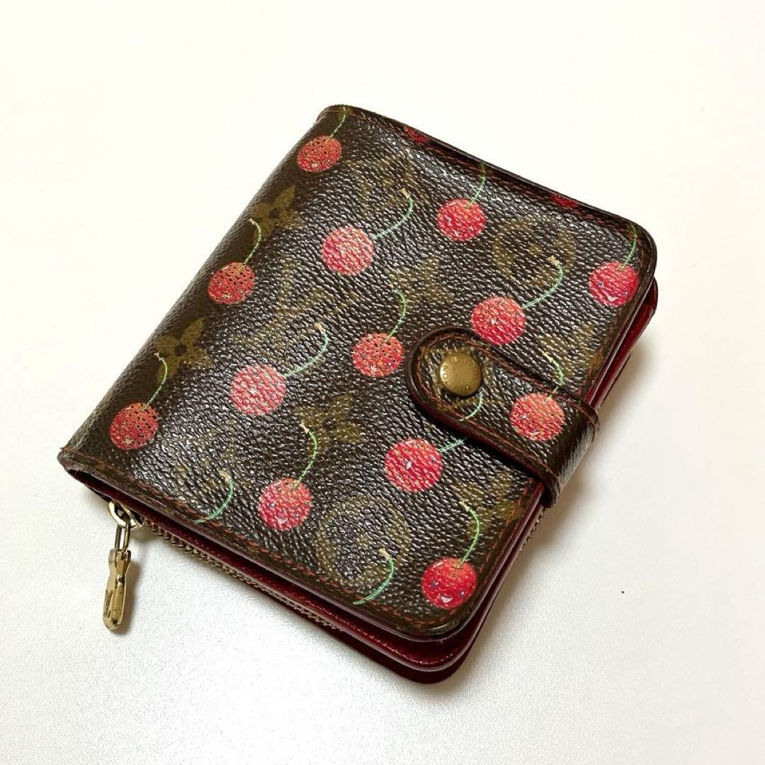 ルイヴィトン モノグラム コンパクトジップ 村上隆 チェリー 折り財布