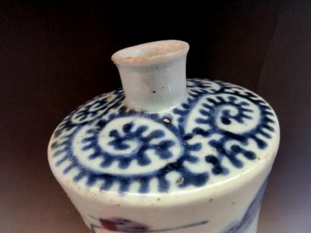 徳利■蛸唐草紋古伊万里染付山水図小徳利(江戸後期)古い酒器 水滴 時代物 骨董■