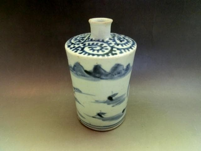 徳利■蛸唐草紋古伊万里染付山水図小徳利(江戸後期)古い酒器 水滴 時代物 骨董■