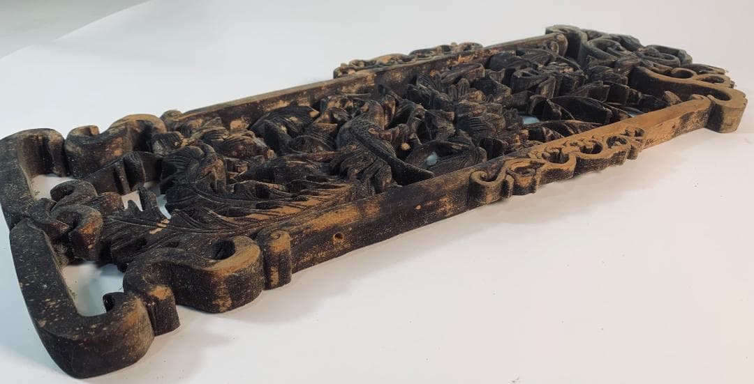 清代後期 木彫透かし飾板「春寿図」 鳥花文様清代後期〜民国初期頃の吉祥建具装飾