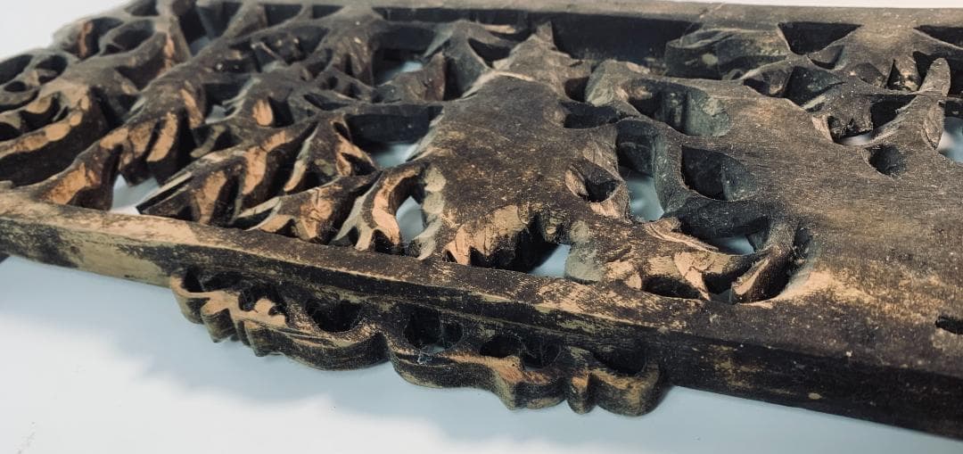 清代後期 木彫透かし飾板「春寿図」 鳥花文様清代後期〜民国初期頃の吉祥建具装飾