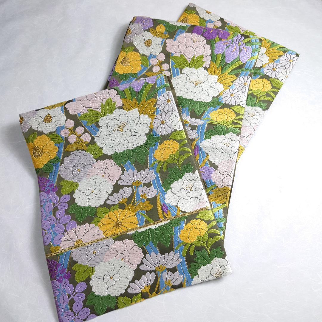 正絹 袋帯 六通柄 河合美術織物 四季の花 極上 逸品 未使用品